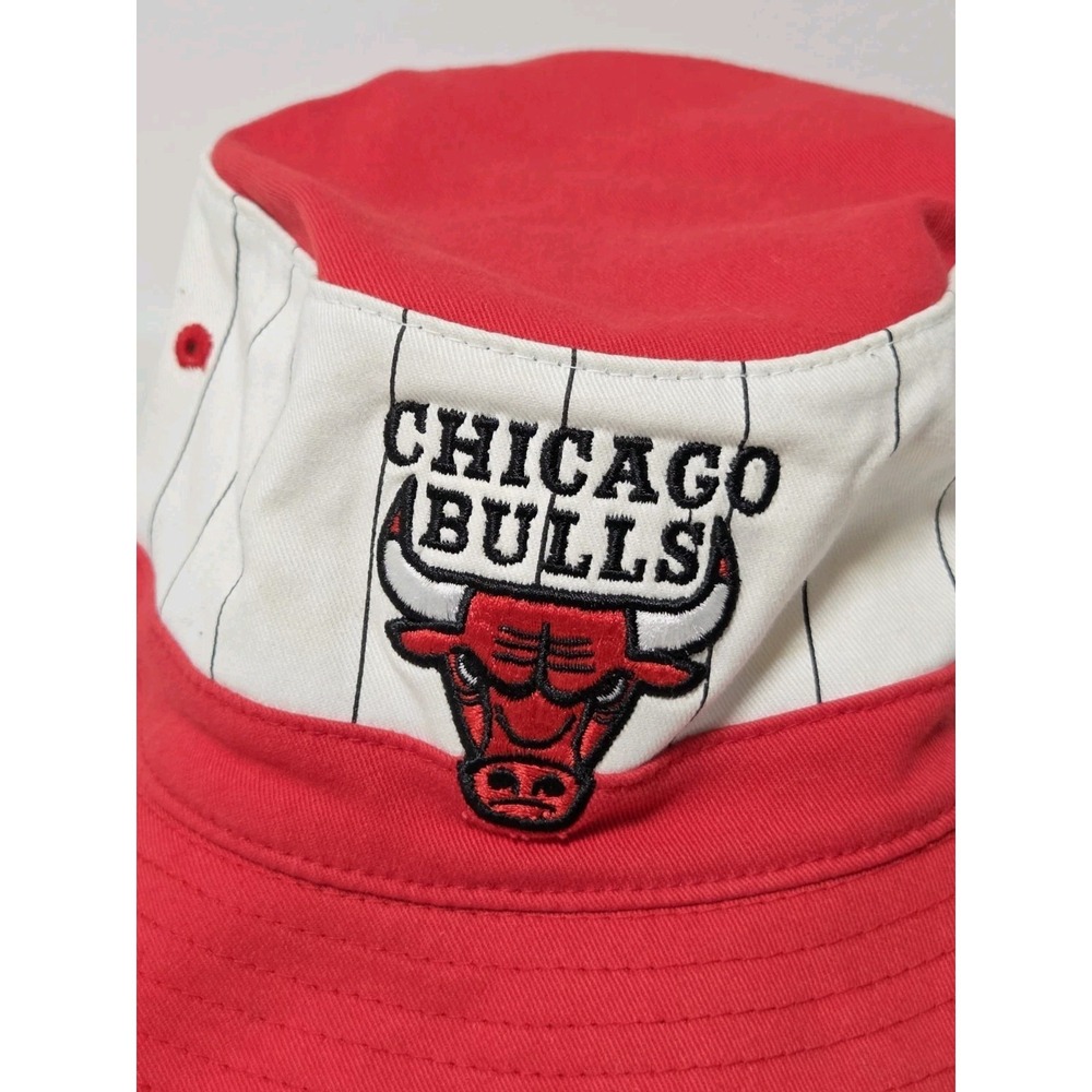 Vintage 90s Chicago Bulls NBA Bucket Hat Mitchell & Ness Pinstripe Adult L/XL - Picture 2 of 11